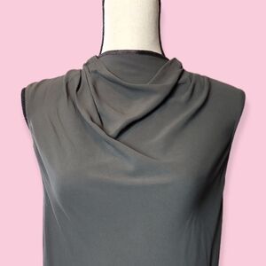 Rick Owens High Drape Neck Exposed Zipper Sleeveless Blouse Gray Dark Dust Sz 8